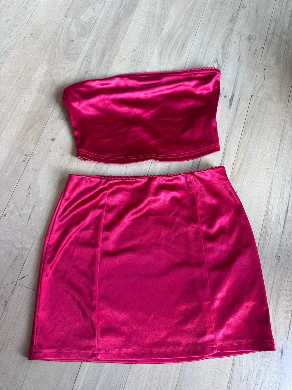 Forever 21 Red Satin Mini Skirt and Tube Top Set
